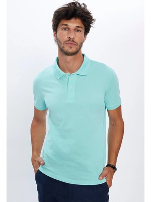 Tudors Erkek Slim Fit Dar Kesim %100 Pamuk Yumuşak Dokulu Düz Pike Mint Renk Polo Yaka Tişört