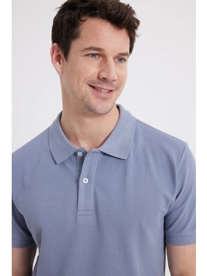 Tudors Erkek Slim Fit Dar Kesim %100 Pamuk Kısa Kollu Polo Yaka Gri Tişört