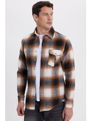 Tudors Erkek Slim Fit Dar Kesim Kareli Tek Cepli Oduncu Gömlek