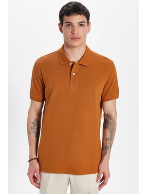 Tudors Erkek Slim Fit Dar Kesim %100 Pamuk Kahverengi Polo Yaka Tişört