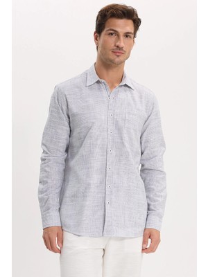 Tudors Erkek Regular Fit Klasik Kesim Oversize %100 Pamuk Keten Doku Gri Gömlek