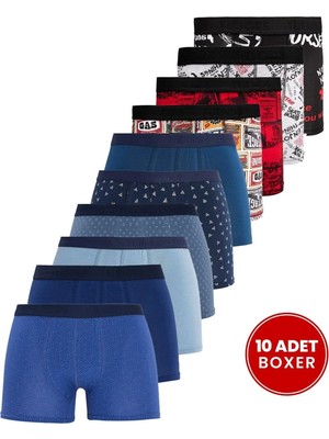 Tudors Erkek 10'lu Likralı Pamuklu Esnek Kumaş Premium Seri Boxer