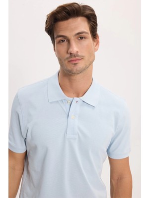 Tudors Erkek Slim Fit Dar Kesim Premium Seri %100 Pamuk Yumuşak Dokulu Merserize Açık Mavi Polo Yaka Tişört