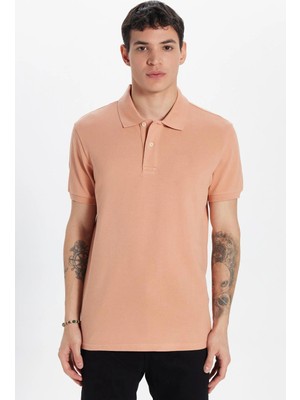 Tudors Erkek Slim Fit Dar Kesim %100 Pamuk Somon Polo Yaka Tişört
