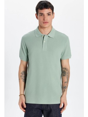 Tudors Erkek Slim Fit Dar Kesim %100 Pamuk Yeşil Polo Yaka Tişört