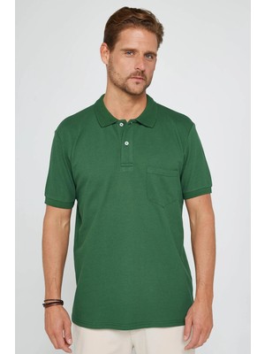 Tudors Erkek Regular Fit Klasik Kesim %100 Pamuk Düz Pike Yeşil Polo Yaka Tişört
