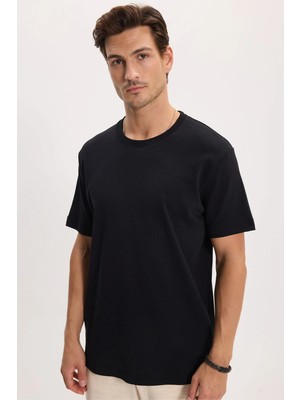 Tudors Unisex Relax Fit Rahat Kesim %100 Pamuk Yumuşak Dokulu Hafif Kalın Basic Bisiklet Yaka Siyah Tişört