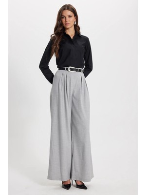 Tudors Kadın Slim Fit Dar Kesim %100 Pamuk Spor Yaka Gizli Pat Uzun Kol Düz Oxford Leke Tutmaz Siyah Gömlek