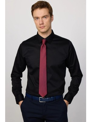Tudors Slim Fit Uzun Kollu Premium Seri Cotton Likralı Siyah Erkek Gömlek