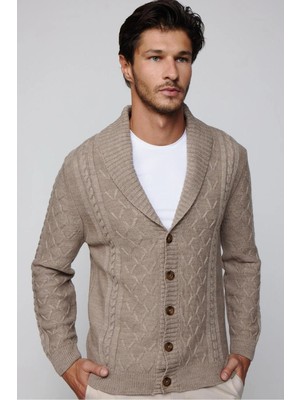Tudors Slim Fit Dar Kesim Desenli Yumuşak Dokulu Düğmeli Kahverengi Erkek Hırka
