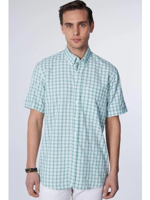 Tudors Erkek Regular Fit Klasik Kesim Oversize %100 Pamuk Keten Doku Tek Cep Kareli Düğmeli Yaka Gömlek