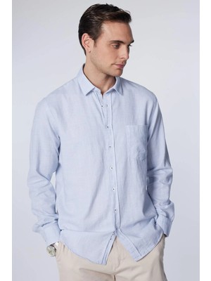 Tudors Erkek Regular Fit Klasik Kesim Oversize %100 Pamuk Keten Doku Mavi Gömlek
