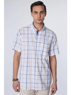 Tudors Erkek Regular Fit Klasik Kesim Oversize %100 Pamuk Keten Doku Tek Cep Kareli Düğmeli Yaka Gömlek