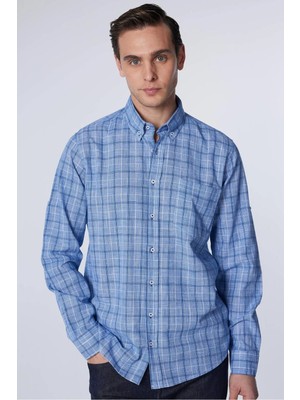 Tudors Erkek Regular Fit Klasik Kesim Oversize %100 Pamuk Keten Doku Tek Cep Kareli Düğmeli Yaka Gömlek