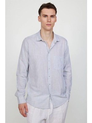 Tudors Erkek Regular Fit Klasik Kesim Oversize %100 Pamuk Keten Doku Gri Gömlek