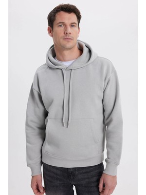 Tudors Unisex Oversize Geniş Kesim Pamuklu Yumuşak Dokulu Içi Polarlı Basic Taş Renk Kapüşonlu Sweatshirt