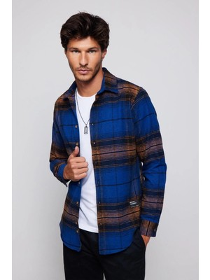 Tudors Erkek Slim Fit Dar Kesim Uzun Kollu Kareli Kışlık Oduncu Gömlek