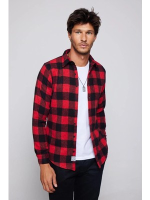 Tudors Erkek Slim Fit Dar Kesim Uzun Kollu Kareli Kışlık Oduncu Gömlek