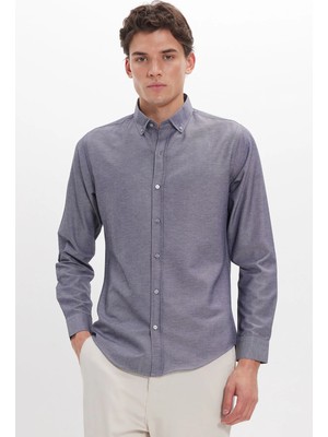 Tudors Slim Fit Uzun Kollu Düğmeli Yaka Pamuklu Kolay Ütü Düz Erkek Gömlek.