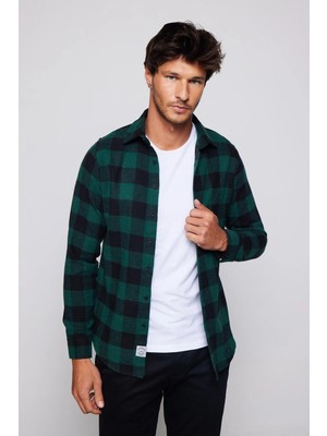 Tudors Slim Fit Uzun Kollu Dar Kesim Kareli Spor Yaka Kışlık Oduncu Erkek Gömlek