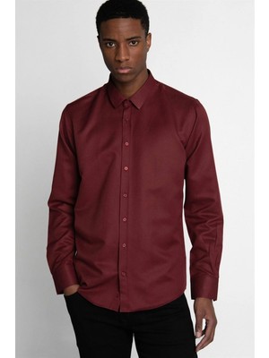 Tudors Modern Slim Fit Pamuklu Kolay Ütü Armürlü Erkek Gömlek