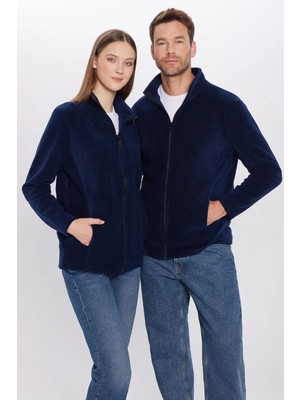 Tudors Unisex Lacivert Anti-pilling Tüylenme Yapmayan Standart Fit Tam Fermuarlı Soğuk Geçirmez Polar Hırka