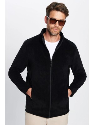 Tudors Unisex Siyah Anti-pilling Tüylenme Yapmayan Standart Fit Tam Fermuarlı Soğuk Geçirmez Polar Hırka