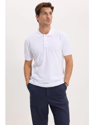 Tudors Erkek Slim Fit Dar Kesim Premium Seri %100 Pamuk Yumuşak Dokulu Merserize Beyaz Polo Yaka Tişört 