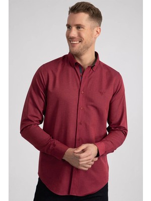 Tudors Erkek Slim Fit Dar Kesim Uzun Kollu Pamuklu Oxford Doku Kolay Ütülenebilir Fuşya Düğmeli Yaka Gömlek