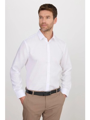 Tudors Slim Fit Beyaz Non-Iron %100 Pamuk Doğa Dostu Ekoteks Belgeli Ütü Gerektirmez Gömlek