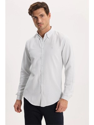 Tudors Erkek Slim Fit Dar Kesim Düz Oxford Armalı Düğmeli Yaka Gri Spor Gömlek