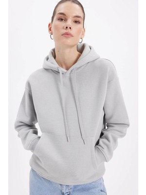 Tudors Kadın Oversize Geniş Kesim Pamuklu Yumuşak Dokulu Içi Polarlı Basic Krem Kapüşonlu Sweatshirt