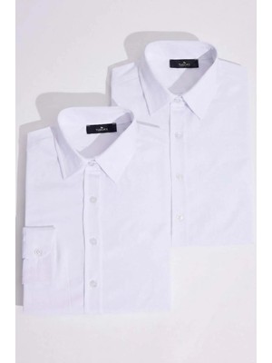 Tudors Kadın 2'li Paket Beyaz Slim Fit Dar Kesim Uzun Kollu Pamuklu Vücuda Oturan Dokulu Basic Gömlek
