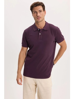Tudors Erkek Slim Fit Dar Kesim %100 Pamuk Kısa Kollu Polo Yaka Mor Tişört
