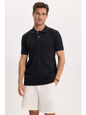 Tudors Erkek Slim Fit Dar Kesim Premium Seri %100 Pamuk Yumuşak Dokulu Merserize Siyah Polo Yaka Tişört