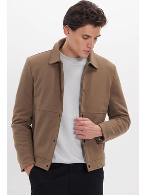 Tudors Erkek Slim Fit Dar Kesim Çift Cepli Çıtçıt Kapamalı Kahverengi Mont
