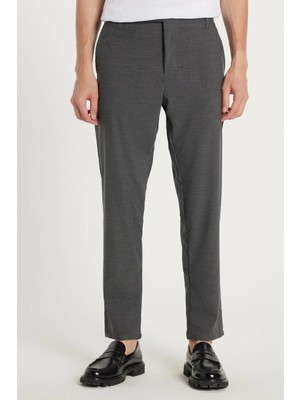 Tudors Erkek Slim Fit Dar Kesim Esnek Yan Cepli Bilek Boy Canvas Kesim Koyu Gri Pantolon