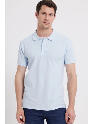 Tudors Erkek Slim Fit Dar Kesim %100 Pamuk Kısa Kollu Polo Yaka Turkuaz Tişört