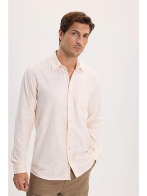 Tudors Erkek Regular Fit Klasik Kesim Oversize %100 Pamuk Keten Doku Bej Gömlek