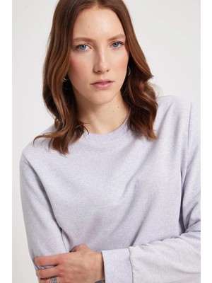 Tudors Kadın Oversize Geniş Kesim %100 Pamuk 2 İplik Bisiklet Yaka Gri Sweatshirt