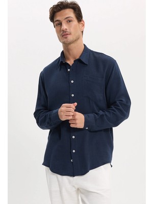 Tudors Erkek Relax Fit Rahat Kesim Oversize Müslin Viskon Pamuklu Tek Cepli Düz lacivert Gömlek