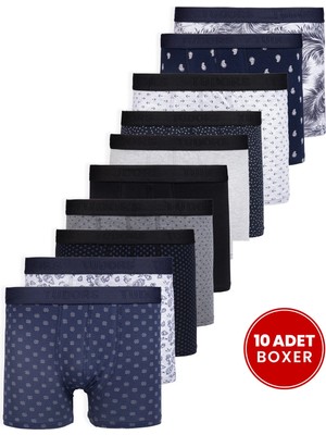 Tudors Erkek 10'lu Likralı Pamuklu Esnek Kumaş Premium Seri Boxer