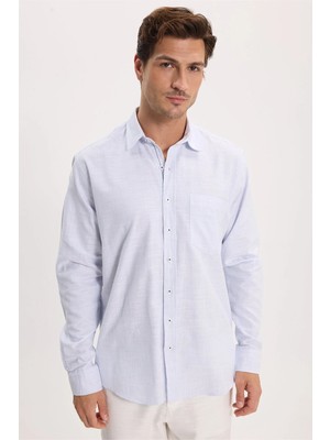 Tudors Erkek Regular Fit Klasik Kesim Oversize %100 Pamuk Keten Doku Mavi Gömlek