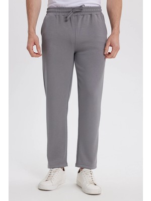 Tudors Erkek Slim Fit Dar Kesim Beli Bağcıklı 3 Cepli Geniş Paça Açık Füme Eşofman Altı