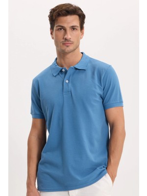 Tudors Erkek Slim Fit Dar Kesim Premium Seri %100 Pamuk Yumuşak Dokulu Merserize İndigo Polo Yaka Tişört