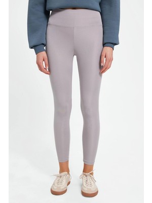 Tudors Kadın Slim Fit Dar Kesim Scuba Kumaş Beli Lastikli Gri Tayt