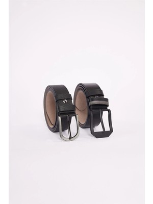 Tudors Erkek 2'li Set 3,5 Cm Klasik 4 Cm Spor Siyah Kemer