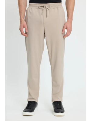 Tudors Erkek Regular Fit Klasik Kesim Beli Lastikli Bağcıklı Bej Jogger Pantolon