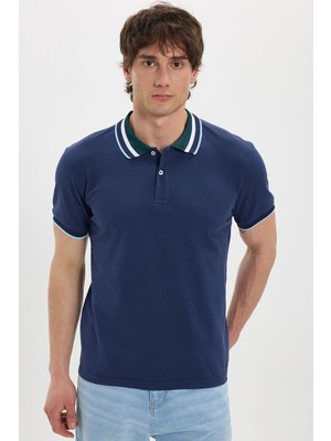 Tudors Erkek Slim Fit Dar Kesim %100 Pamuk Lacivert Polo Yaka Tişört
