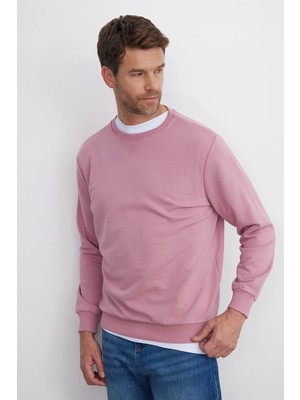 Tudors Unisex Relax Fit Rahat Kesim %100 Pamuk 3 İplik Basic Lila Bisiklet Yaka Sweatshirt